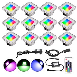 YZGWZLD Spot Led Encastrable Exterieur - Mini Spot Led Pour Terrasse RGB Multicolore Led Exterieur Terrasse Lampe Kit Lot de 10 IP67 Etanche, &Oslash;45mm 0.5W DC12V Pour Chemin Bois Piscine Escalier (YWLED, neuf)