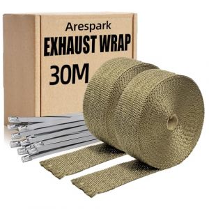 Bande Thermique Echappement, Arespark 2 Rouleaux 15m (Total 30m) Doré Ruban Isolant Thermique Fait de Fibres de Basalte avec 24 Collier Serrage Inox, pour Collecteurs d'Echappement Moto et Voiture (PVUEL Direct, neuf)