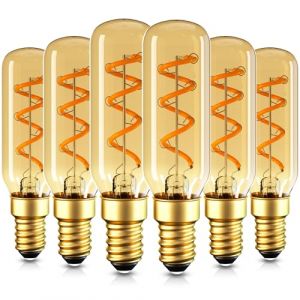Genixgreen Vintage E14 LED Edison Ampoule blanc chaud 25 watts, T25 3W Ancienne ampoule filament LED en spirale,2200K Lumière chaude Ampoule rétro pour café bar, verre ambré,CRI90+,6 pièces (Genixgreen, neuf)