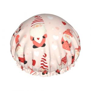 Grand bonnet de douche r&eacute;utilisable pour femme &ndash; Double couche de nain rose avec corde &eacute;lastique et doublure en PEVA (shengCY-US, neuf)