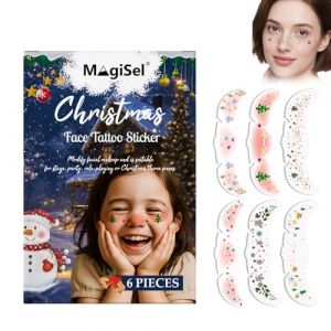 Feuilles Tatouages Temporaires No&euml;l de Visage Faux Tatouage &Eacute;ph&eacute;m&egrave;re Autocollant Sticker, Tatouages Dor&eacute;s &agrave; Paillettes pour Le Visage Effront&eacute;, &Eacute;toiles C&oelig;ur Sapin Flocon Bonhomme,Pour F&ecirc;te, No&euml;l(6Pcs) (RedOceansM, neuf)