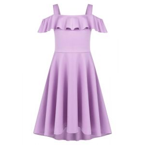 Arshiner Robe d'été pour Filles épaules Dénudées Robes pour Enfants Belle Robe de Soirée Robe Patineuse Unie Robe de Princesse Festive Violet 12-13 Ans (Arshiner Store, neuf)