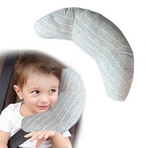 Oreiller Cale Tête Enfant Voiture et Poussette 2 en 1 Voiture Adaptateur Enfant Coussin Oreiller de Nuque Voiture Protège Ceinture de Sécurité Amovible Lavable et Pratique (Gris clair) (XIAOQ-EU, neuf)