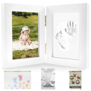 Kit d'empreintes de pieds de bébé et kit d'empreintes de mains, cadeau de fête prénatale pour filles et garçons – Kit d'empreintes de mains et de pieds de bébé personnalisé avec cadre photo de bébé, (shaojiangfu, neuf)