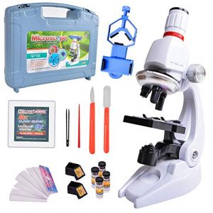 ALEENFOON Microscope Enfant, 100x 400x 1200x Grossissement Scientifique Enfant Support de Téléphone Boite en Plastique Microscope Set pour Kids étudiants pour l'éducation Précoce (Aleenfoon-EU, neuf)