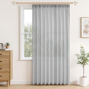 MRTREES 1 Pi&egrave;ces Rideaux Voilage Rideaux sur Mesure Galon Fronceur Chambre Voilage Gris Voilages Int&eacute;rieurs Rideaux Passe Tringle de Porte pour Salon Baie Vitr&eacute;e Design Moderne (MRTREES HOME, neuf)