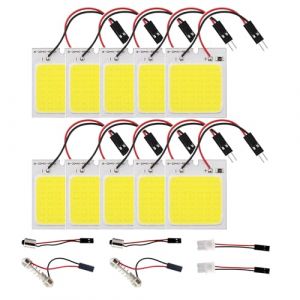 HUAZIZ 10 Pi&egrave;ces Super Lumineux Blanc &eacute;conomie D'&eacute;nergie 5050 48-SMD LED, Panneau D&ocirc;me Lampe Auto Voiture Int&eacute;rieur Plaque de Lecture Lumi&egrave;re Plafond de Plafond Int&eacute;rieur Filaire Lampe (DC 12V) (HUAYUE-EU, neuf)
