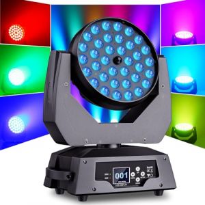 36 x 10W Lyre LED RGBW DMX Beam Wash Zoom Effet de Lumière (23-72 degrés) Jeux de Lumiere Soiree DJ Light Pour Noël Mariage Disco Party Bar Dance (CHENGZHUO STORE, neuf)