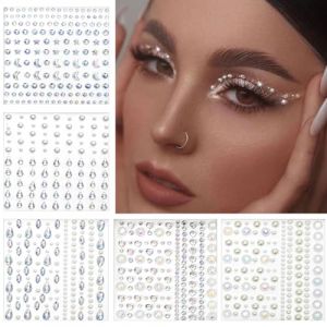NATOSU 5 Pièces Pierres Paillettes Visage, Pierres Visage Autocollantes, Pierres Paillettes Argent, Strass Autocollants pour Visage Yeux Corps Ongles pour Festival Carnaval Maquillage (Gutawsse, neuf)
