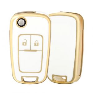OFF WE GO Coque de Clé Voiture pour Chevrolet 2 Boutons Voiture Clé à Télécommande Étui pour Aveo Matiz Cruze Captiva Spark Trax Opel Astra Meriva Mokka Zafira Coque Protection Clé Voiture, Oro Bianco (OFF WE GO, neuf)