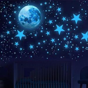 Dcsfadq Étoiles lumineuses pour chambre d'enfant, étoiles lumineuses autocollantes en bleu, point étoilé clair pour chambre d'enfant et salon, décoration avec protection contre l'humidité (SiYuYuanQiShangMao, neuf)