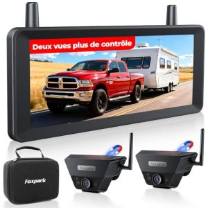 Deux Cam&eacute;ra de Recul Solaires Magn&eacute;tiques sans Fil 7,2 Pouces 1080P Double Canal Installation 2 Min avec Enregistrement DVR Cam&eacute;ra de recul pour Camion Camping Car Remorque et Remorque &agrave; Chevaux (Kabo dianzishangwu, neuf)