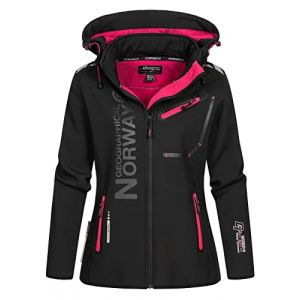 Geographical Norway REINE LADY - Veste Softshell Femme Impermeable - Jacket À Capuche Outdoor - Blouson Coupe Vent Resistant Hiver - Activites En Exterieur Randonnée (Noir/Rose L) Taille 3 (SAS Bluebell, neuf)