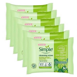Lingettes nettoyantes pour le visage Simple Kind to Skin démaquillent et éliminent les impuretés, 25 lingettes pour le visage, (lot de 6 x 25) (KEMFITT, neuf)
