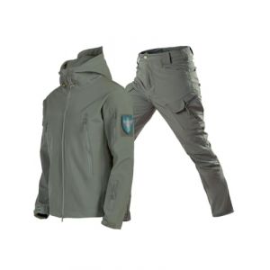 Oanviso Homme Tactique de Costume Vêtements 2 Pièces Manteau avec Capuche Impermeable Veste de Pluie Hiver Casual Uniforme Militaire Tenue de Combat Cargo Pantalon A Armée Verte M (Osheoiso Inc., neuf)