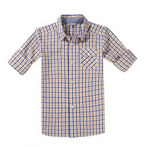 Bienzoe Garçon Coton Plaid Roll-up Manche Chemises Bleu/Jaune 3/4 (B&K Fashion EURO, neuf)
