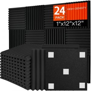 Lot de 24 panneaux acoustiques autocollants en mousse acoustique - Pour studio, bureau, traitement acoustique - Noir - 30 x 30 x 2,5 cm (Saiqiang, neuf)