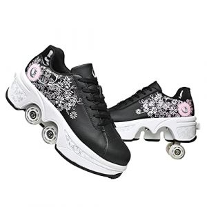 Chaussures de Patins &agrave; roulettes pour Femmes/Hommes, Patins &agrave; roulettes et Baskets 2 en 1 Roues r&eacute;tractables Unisexes Cadeau de Patinage pour Sports de Plein air pour Filles/gar&ccedil;ons (36, Noir Rose) (LiDe Technolojy, neuf)