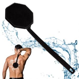 Brosse &agrave; dos en silicone pour la douche, brosse de douche allong&eacute;e avec long manche, brosse de douche r&eacute;versible pour l'&eacute;pluchage et le massage sous la douche, cr&eacute;e une mousse abondante (Row&Keep-fr, neuf)