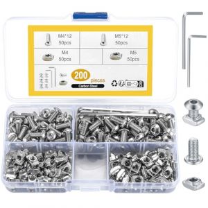 200 Pcs &Eacute;crous en T M4 M5: 100 Pcs T Nuts &Eacute;crous Coulissants & 100 Pcs Vis &agrave; Six Pans Creux, &Eacute;crou &agrave; Rainure en T Coulissant de Type B, Rail &agrave; Fente T pour Profil&eacute; en Aluminium 20 S&eacute;ries (SiGuLiKeJi, neuf)