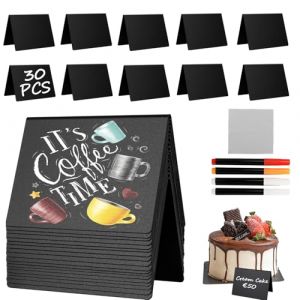Aevcvok 30 Pcs Mini Tableau Noir, 10 x 7,6 cm Mini Ardoise avec Stylo et Chiffon, Étiquette Buffet, Marque Place, Étiquette Prix, Ardoise Petite pour Mariage, Tables, Boulangerie, Restaurant (Avokuya, neuf)