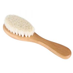 brosse cheveux bebe avec manche en bois et poils de ch&egrave;vre super doux pour le massage de la t&ecirc;te brosse cheveux b&eacute;b&eacute; (Yuppeei, neuf)