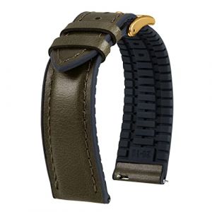 BINLUN Bracelet Montre en Cuir 22mm 21mm 20mm 19mm 18mm 16mm 14mm Cuir Cir&eacute; &agrave; l'huile et Silicone Hybrid Bracelets de Montre &agrave; D&eacute;gagement Rapide pour Homme Femme(20mm,Vert Boucle Or Rose) (MJXEU, neuf)