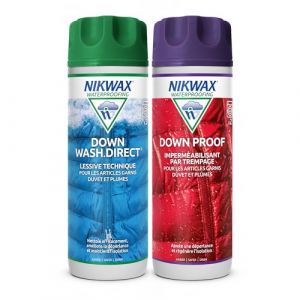 Pack duo Nikwax DOWN WASH et DOWN PROOF, pour nettoyer et imperméabiliser les vêtements, l'équipement, les sacs de couchage garnis duvet, 2x 300ml (Nikwax Ltd, neuf)