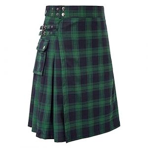 Kilt écossais, traditionnel, à carreaux, pour homme, tartan irlandais, combat, punk, gothique, région montagneuse, jupe, kilt utilitaire, avec sangles et grandes poches, vert, XXXL (Aigdgoog, neuf)