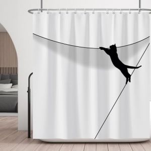 Ttincceer 180x180cm Rideau de Douche Chat Noir Mignon Abstrait - Dessin Anim&eacute; Croquis Dr&ocirc;le Chat Escalade Mur - Rideau de Bain &Eacute;tanche pour Baignoire (Zhanghaostore, neuf)