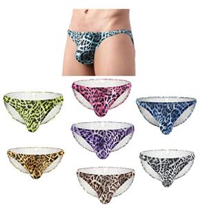 Faringoto Slip pour homme imprimé léopard cool sous-vêtements masculins confortables U convexe Bulge Pouch homme bikini sous-vêtements shorts, 8 couleurs., M (Faringoto, neuf)