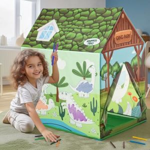 cossy Dinosaure Tente Enfant Interieur, Tente de Jeu avec Stylo aquarellable, Cabane Enfant Interieure, Tente Enfant pour Intérieur et Extérieur, Cadeau d'anniversaire et Noël (Joyvoll, neuf)