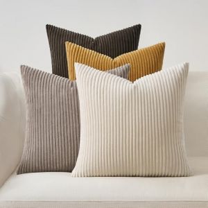 Topfinel Housse Coussin Canape 40x40 en Velours Côtelé Jaune Marron Dégradé Motif à Rayure Lot de 4 Décoration de Coussin pour Chambre Salon Jardin Fauteuil Lit Style Boheme Luxe Moderne (NoledarEU, neuf)
