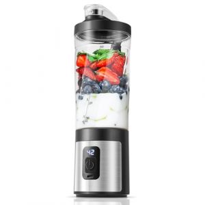 AMZCHEF 600ML Blender Portable, Affichage num&eacute;rique et gobelet sans BPA, Mini Mixeur Blender avec 6 lames, 6000 mAh charge rapide USB-C 2H (15 cycles) pour shakes/smoothies/poudres prot&eacute;in&eacute;es - Noir (HomeMap Store, neuf)