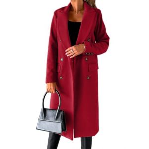 IDEALSANXUN Manteau long en laine &agrave; double boutonnage pour femme, bordeaux, Medium (CHYUSEN, neuf)