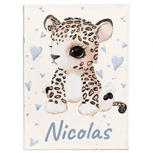 Couverture pour b&eacute;b&eacute; - Motif : l&eacute;opard (l&eacute;opard avec petits c&oelig;urs) - Personnalisable (PersonaliseDog, neuf)