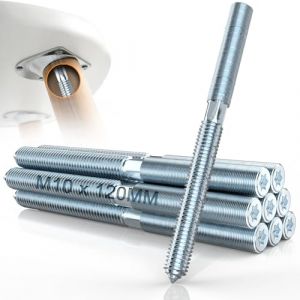 Mbsomnus 8 Pi&egrave;ces Vis Double Filetage M10x120mm Vis de Fixation M10 Goujon Patte &agrave; Vis avec Rainures Etoil&eacute;es Vis Bois en Acier Galvanis&eacute; pour Assembler Pieds de Meubles et Fixer Goujons (CZDZ, neuf)