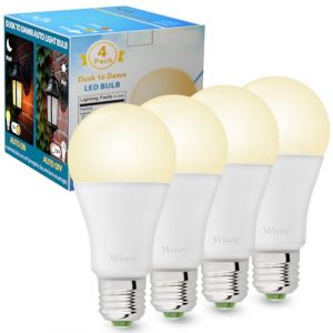 Wivety Ampoule LED E27 Avec Capteur Cr&eacute;pusculaire, Blanc Chaud 2700K 10W(&Eacute;quivalent 70W), 900 Lumens, Non-Dimmable, On/Off Automatique Ampoule Crepusculaire pour Porche, Garages, Jardin(Lot de 4) (KasonGreat, neuf)