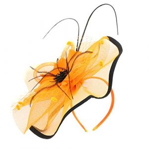 Chapeaux bibi pour femme - Bijou de t&ecirc;te de mariage, cocktail - Serre-t&ecirc;te avec voile, plumes, fleurs - Bandeau en maille - Clip pour femme - Pilulier - Pour f&ecirc;te, &eacute;glise, mariage, cocktail (mmin16999, neuf)