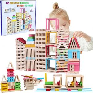 any&igrave;shwu 150 pcs Construction Bois Enfant lot,Jeux de Construction Bois Enfant,Bloc de Constructions Enfants Boiss,Jouet Constructions Chalet en Boiss pour Enfants (CSAY-fr, neuf)