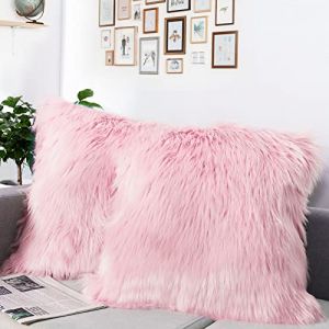 DQMEN 2Pcs Housse de Coussin, Fausse Fourrure Deluxe Décoratif Canapé Chambre Lit Super Doux Peluche Mongolie Taie d'oreiller (2Pcs Rose, 45 x 45cm) (DQMEN, neuf)