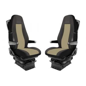 Housses de siège adaptées pour Volvo FH Euro 6 / Noir Beige Housses de siège en similicuir 1 + 1 pour camion (AUTOPARS, neuf)