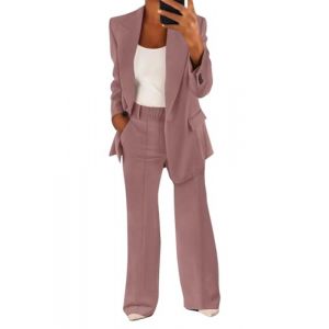 shownicer Tailleur Femme Pantalon 2 Pi&egrave;ces Chic et Elegant Couleur Unie Slim Fit Blazer Veste Taille &eacute;lastique Formel Bureau Travail Pantalon Costume Revers Manteau Ensemble A Rose Fonc&eacute; XXL (Joeh Carnival, neuf)