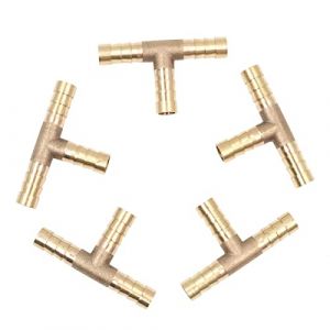 Hsthe Sea Lot de 5 raccords de tuyau en laiton 10 mm ou 39/100" - 3 voies en forme de T - Raccord pour tuyau d'air de carburant - Connecteur en T (Hsthe Sea EU, neuf)