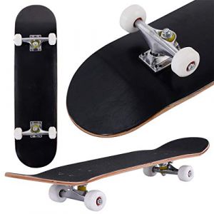 COSTWAY Skateboard en Bois d'Erable à 7 Couches, Planche à roulettes avec 4 Roues en PU, 80x20cm, Support 50KG pour Jeunes ou Débutants (Noir) (FDS GmbH, neuf)