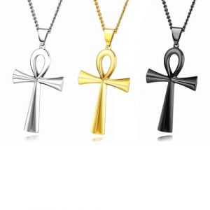 3 Pi&egrave;ces hommes en acier inoxydable copte Ankh croix pendentif religieux collier, mode cl&eacute; &eacute;gyptienne de vie Ankh croix collier bijoux unisexe, cha&icirc;ne (zhenliguanglu60hao, neuf)