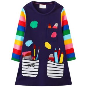 Kleid Mädchen Langarm Baumwolle Jersey A-Linie Freizeitkleidn Einhorn Kleider für Mädchen GR. 115-125 (Kfnire-EU, neuf)