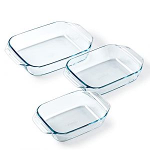 Pyrex - Lot de 3 Plats à Four Rectangulaires - Idéal 2 à 6 personnes - 3 Tailles - Verre Borosilicate - Larges Poignées - Résistance Extrême - Compatible Lave-Vaisselle - Made in France (International Cookware SAS, neuf)