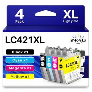 INK4U LC421XL Cartouche d'encre Compatible pour Brother LC421XL LC421 VAL Cartouches Compatible pour Brother DCP-J1050DW DCP-J1140DW MFC-J1010DW DCP-J1800DW (Noir, Cyan, Magenta, Jaune, 4 Pack) (HongYuan-EU, neuf)