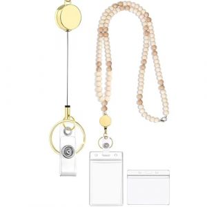 GIUSOBG 35cm Lani&egrave;res R&eacute;tractables 45cm cordon tour de cou avec 2 Pi&egrave;ces Porte-cartes, Porte Badge Tour de Cou, R&eacute;glable Tour de Cou Badge Porte Badge pour Cartes D'transport (or) (BINHENGEU, neuf)